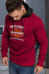Fiery Red Letter Print Kangaroo Pocket Color Block Men's Hoodie Men's Tops JT's Designer Fashion