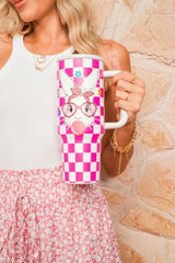 Rose Red Easter Rabbit Flower Checkered Print Large Tumbler 40oz Tumblers JT's Designer Fashion