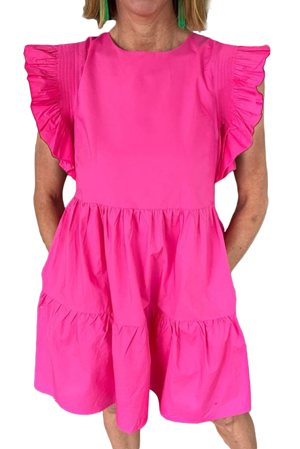 Bright Pink Ruffled Babydoll Mini Dress Mini Dresses JT's Designer Fashion