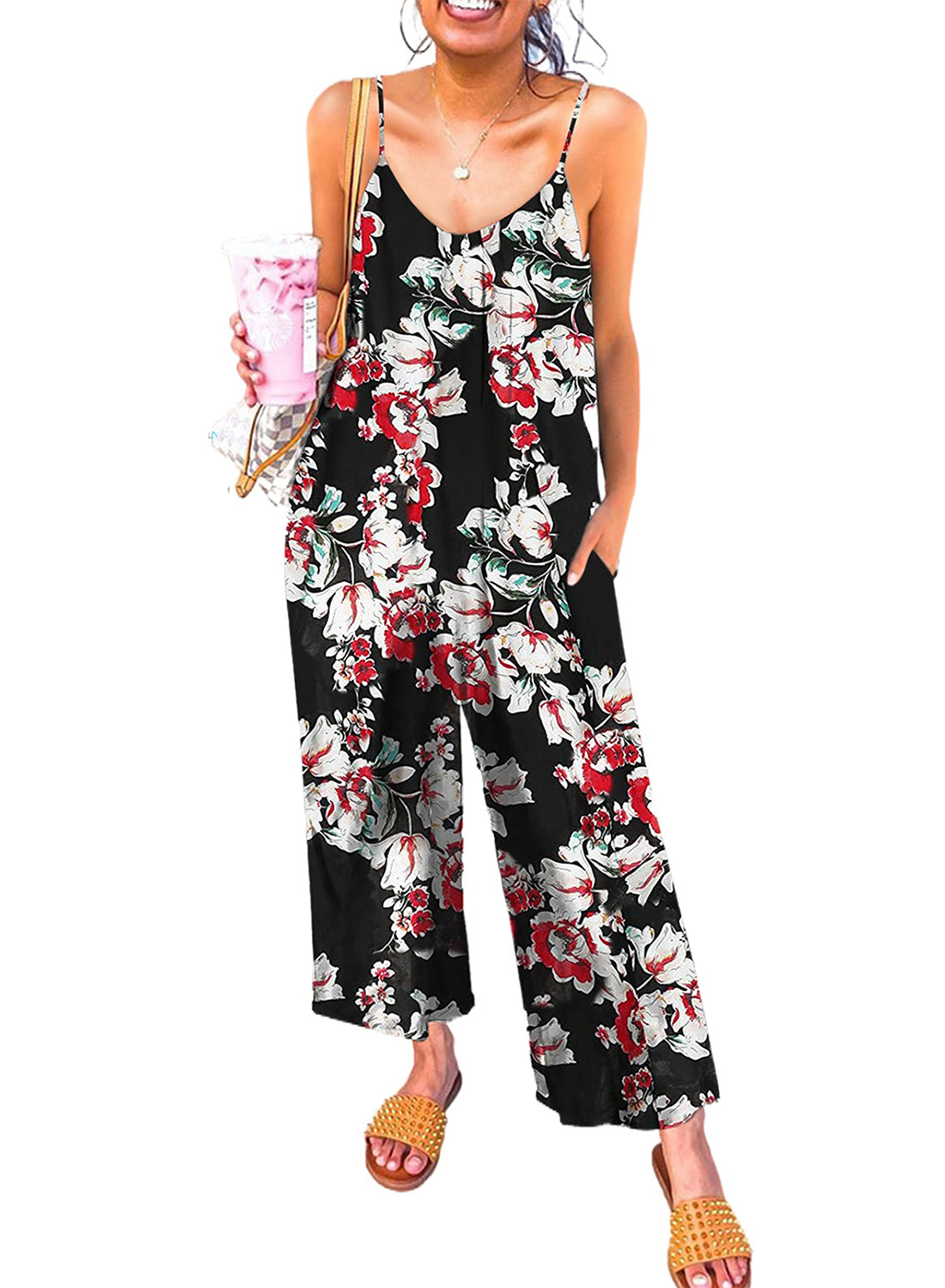 Floral Print Spaghetti Strap Wide Leg jumpsuit Jumpsuits & Rompers JT's Designer Fashion