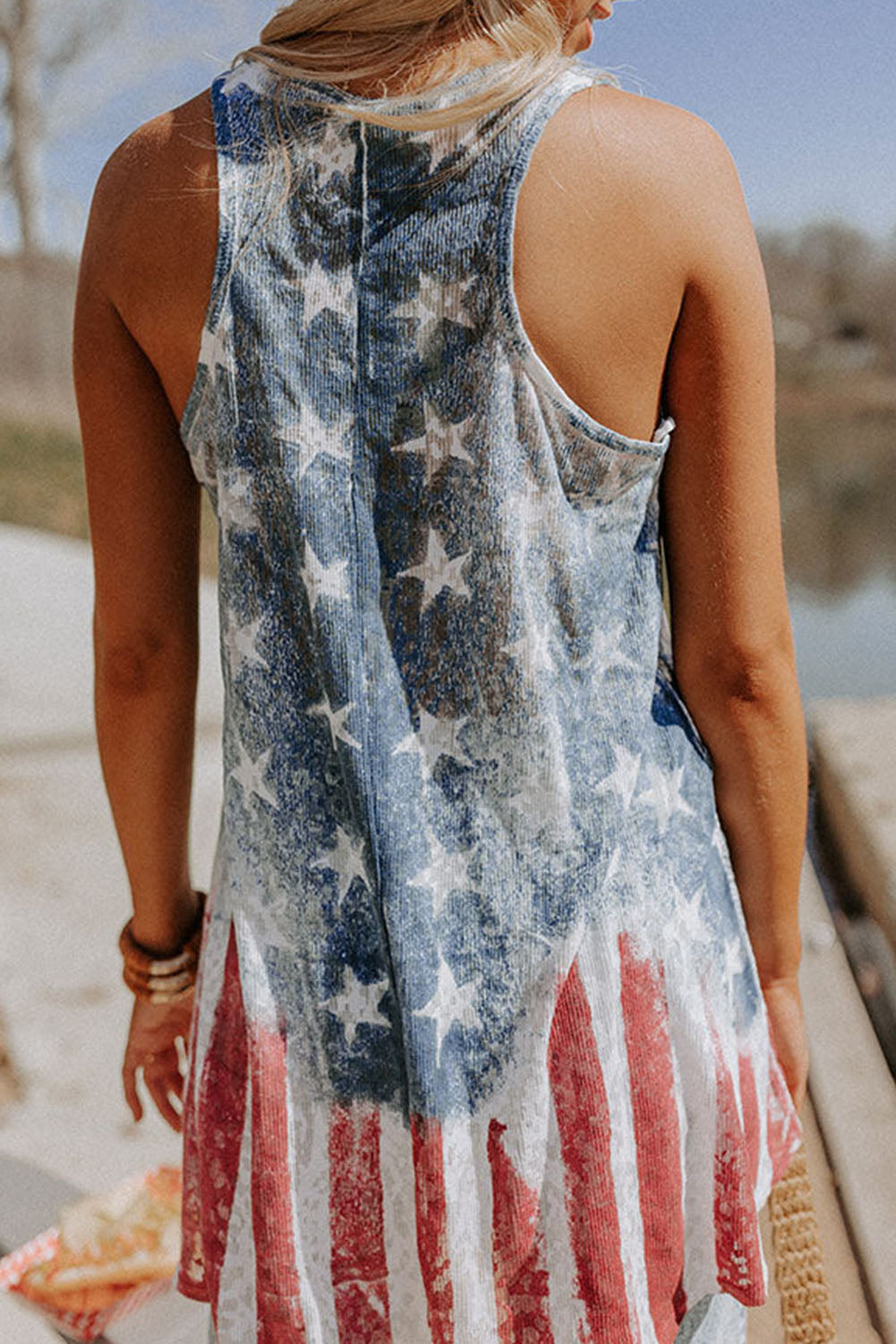 Blue Vintage Washed Flag Stars and Stripes Shift Tank Top Tops & Tees JT's Designer Fashion