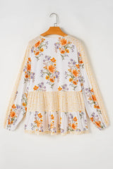 Plus Size Printed Tie Neck Long Sleeve Blouse Blouses & Shirts JT's Designer Fashion