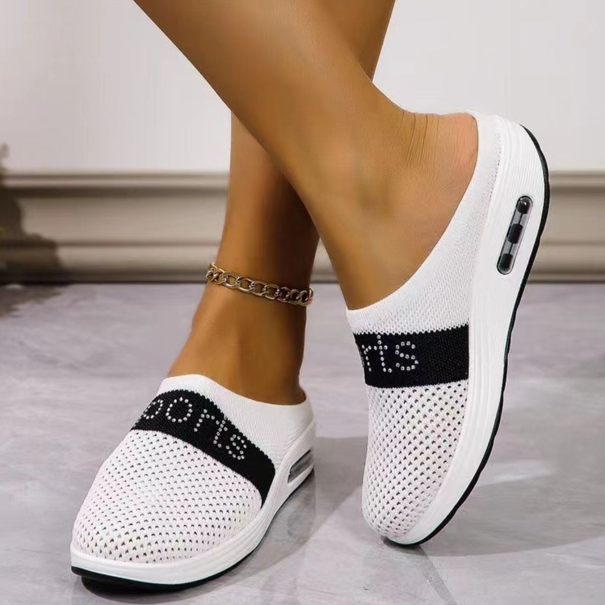 Breathable Mesh Round Toe Sandals White Slippers JT's Designer Fashion