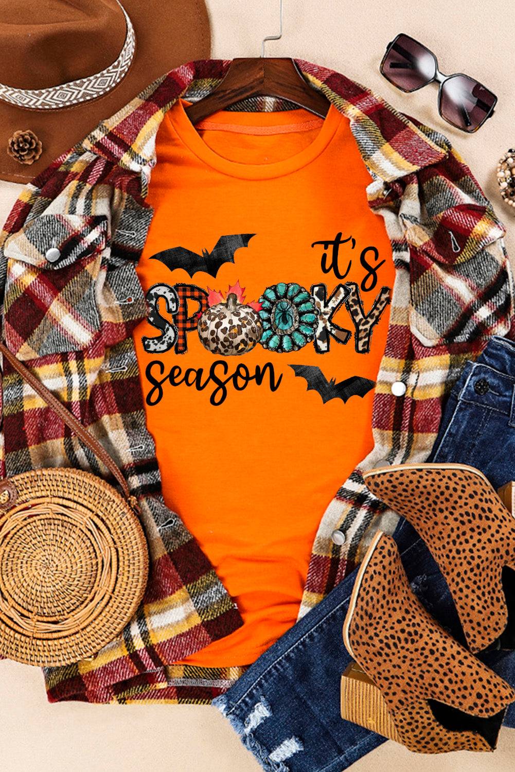 Orange It's Spooky Season Graphic T Shirt Orange 95%Polyester+5%Elastane Graphic Tees JT's Designer Fashion