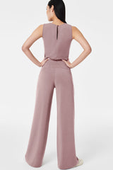 Old Rose Solid Color Crew Neck Drawstring High Waist Sleeveless Jumpsuit Bottoms JT's Designer Fashion