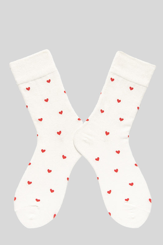 White Valentines Heart Pattern Cotton Socks Socks JT's Designer Fashion