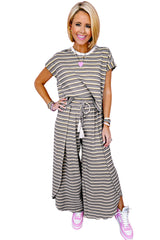 Black Stripe Rainbow Tee Tasseled String Wide Leg Pants Set Tops & Tees JT's Designer Fashion