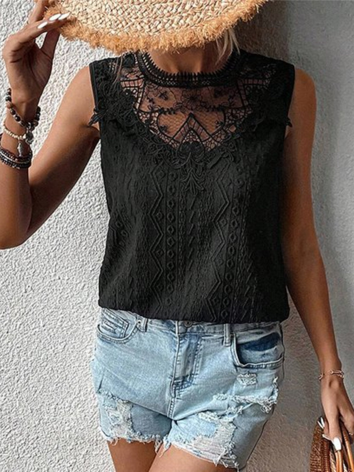 Lace Eyelet Sleeveless Top Blouses & Shirts JT's Designer Fashion