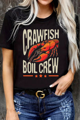 Black CRAWFISH BOIL CREW Graphic Casual T Shirt Graphic Tees JT's Designer Fashion