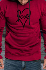 Fiery Red Valentine Love Heart Print Color Block Men's Pullover Hoodie Men's Tops JT's Designer Fashion