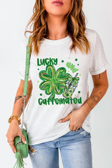White Lucky and Caffeinated Clover Graphic St Patrick Tee Graphic Tees JT's Designer Fashion