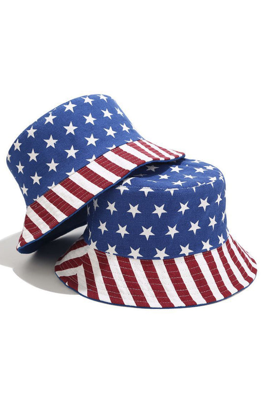 Multicolor Stars and Stripes Flag Print Casual Bucket Hat Hats & Caps JT's Designer Fashion