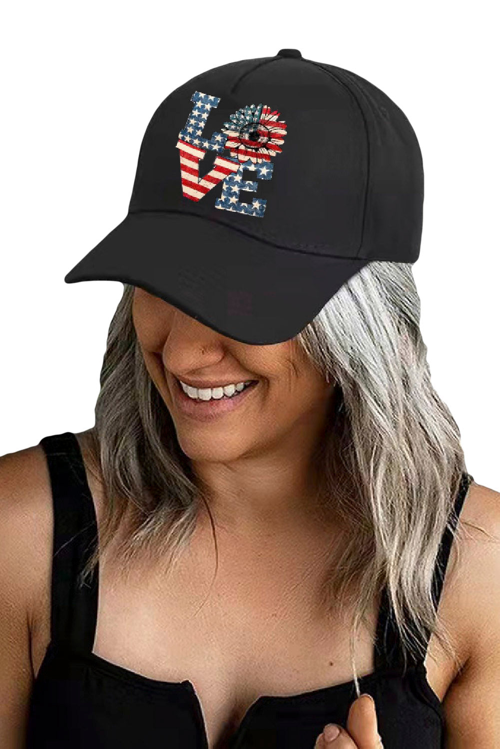 Black LOVE America Flag Sunflower Print Baseball Cap Hats & Caps JT's Designer Fashion