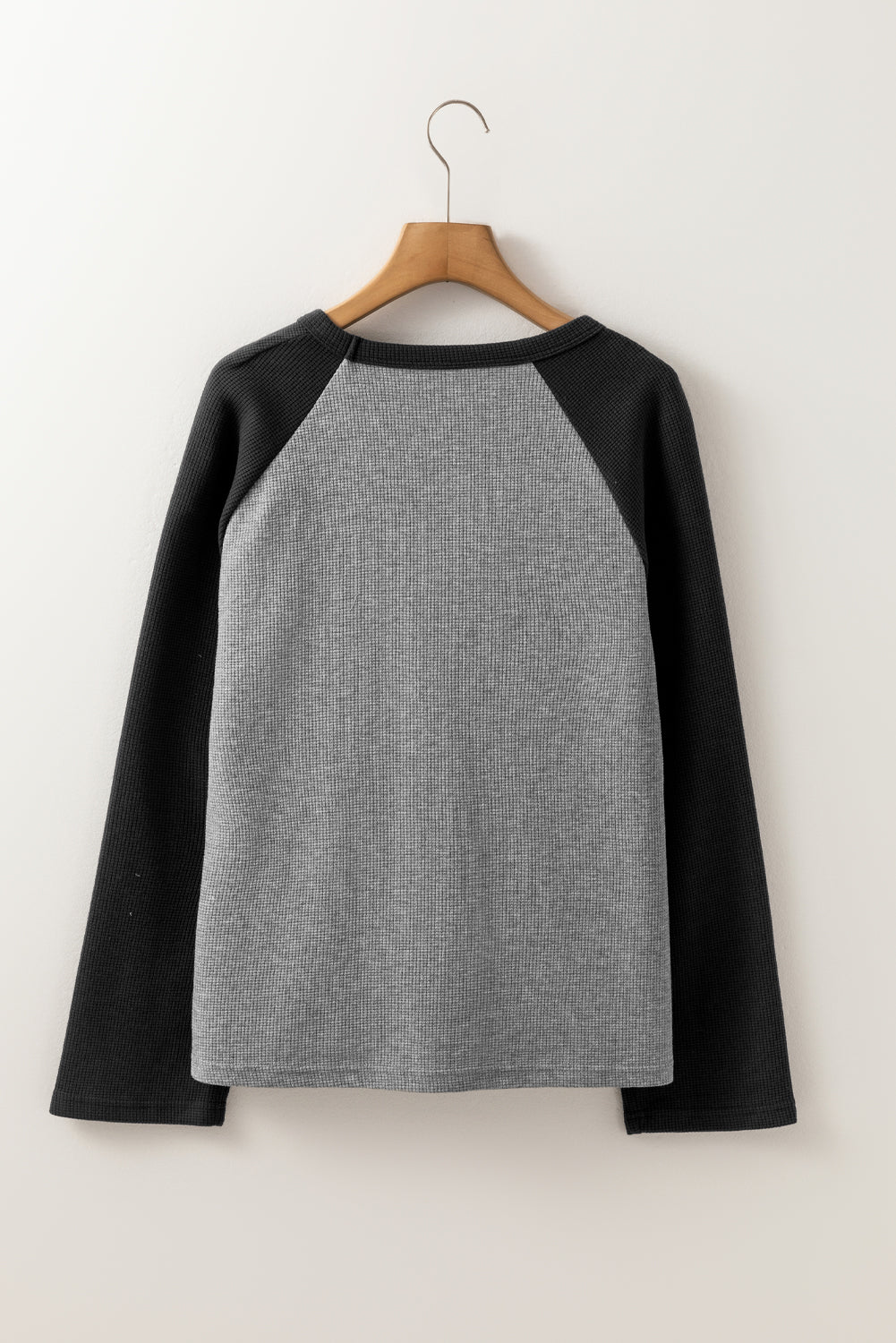 High Waffle Knit Colorblock Star Patch Graphic Raglan Top Long Sleeve Tops JT's Designer Fashion