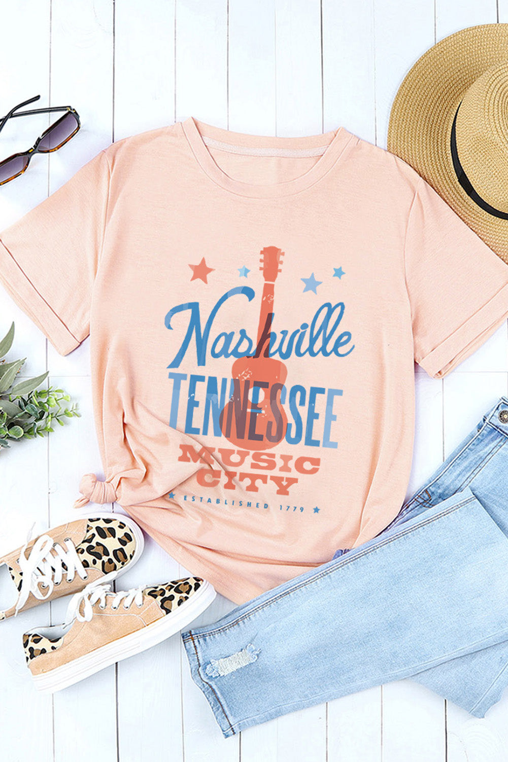 Pink Nashville Tennessee Music City Graphic Crewneck Top Graphic Tees JT's Designer Fashion