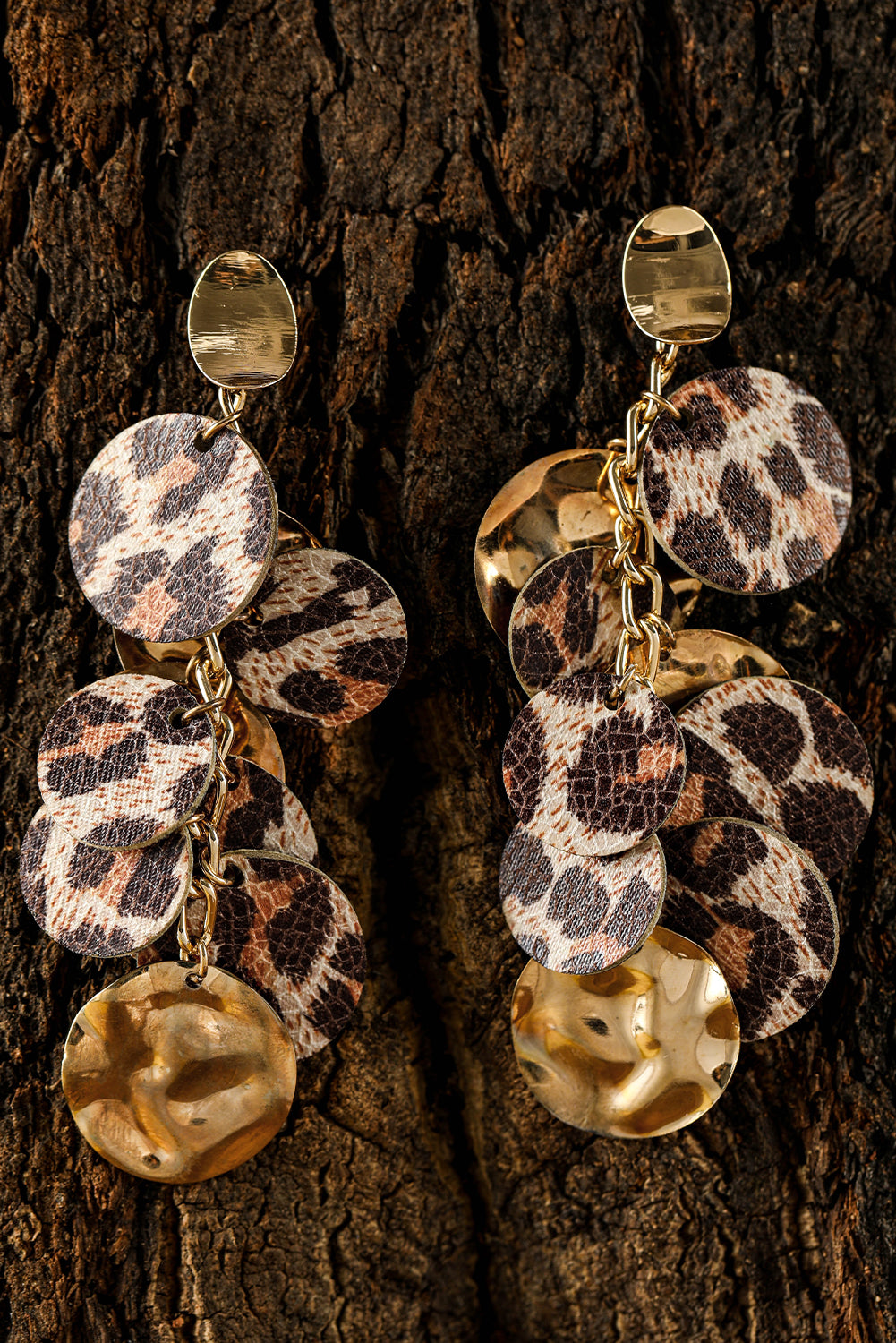 Chestnut Leopard Alloy Disc Stud Dangle Earrings Jewelry JT's Designer Fashion