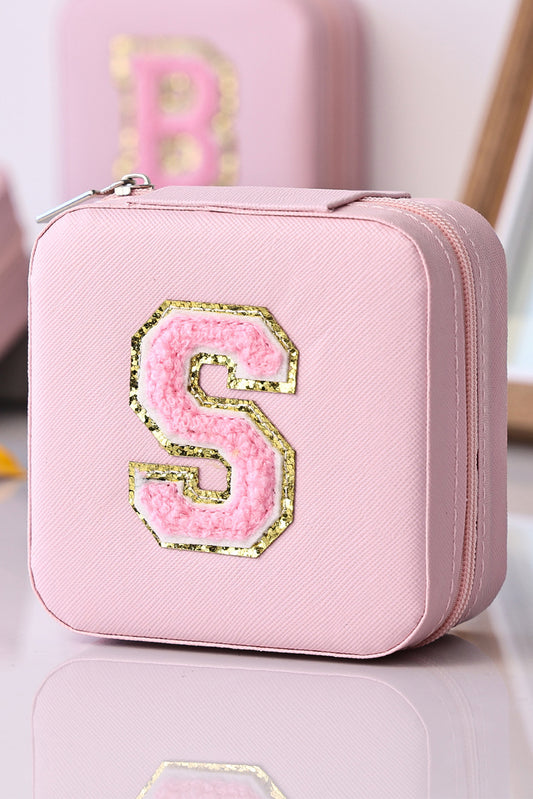 Pink Chenille Letter Square Jewelry Case with Mirror Other Accessories JT's Designer Fashion