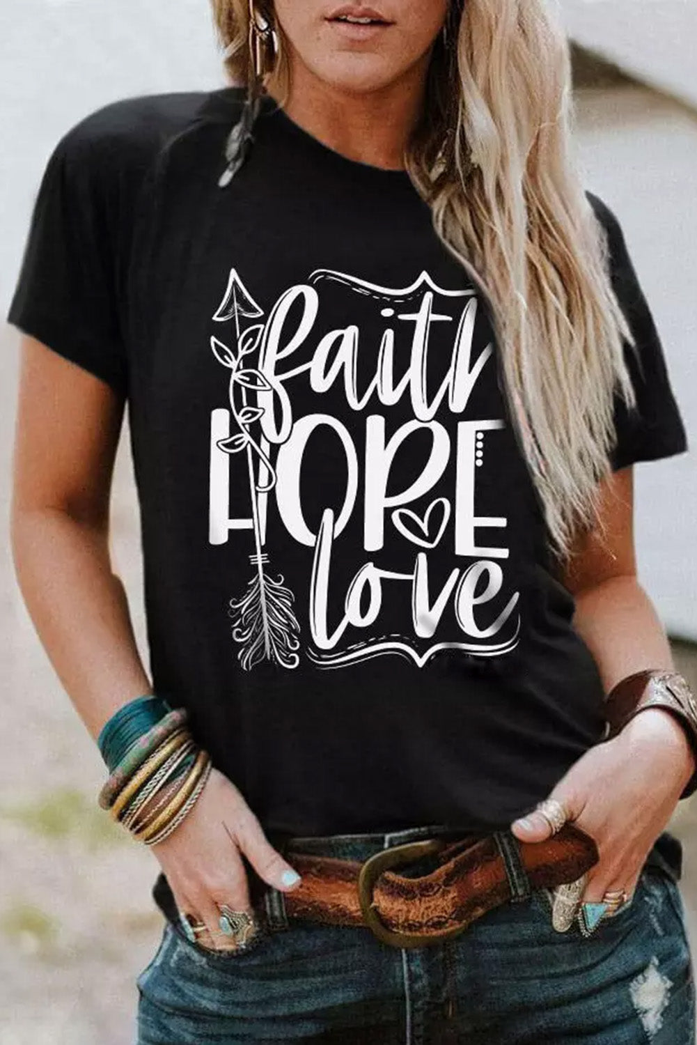 Black Faith Hope Love Graphic T Shirt Graphic Tees JT's Designer Fashion