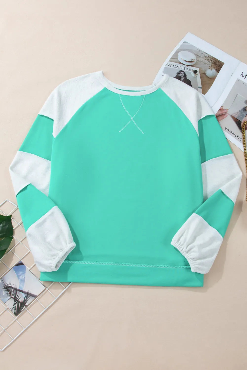 Plus Size Exposed Seam Color Block Long Sleeve Sweatshirt Long Sleeve Tops JT's Designer Fashion