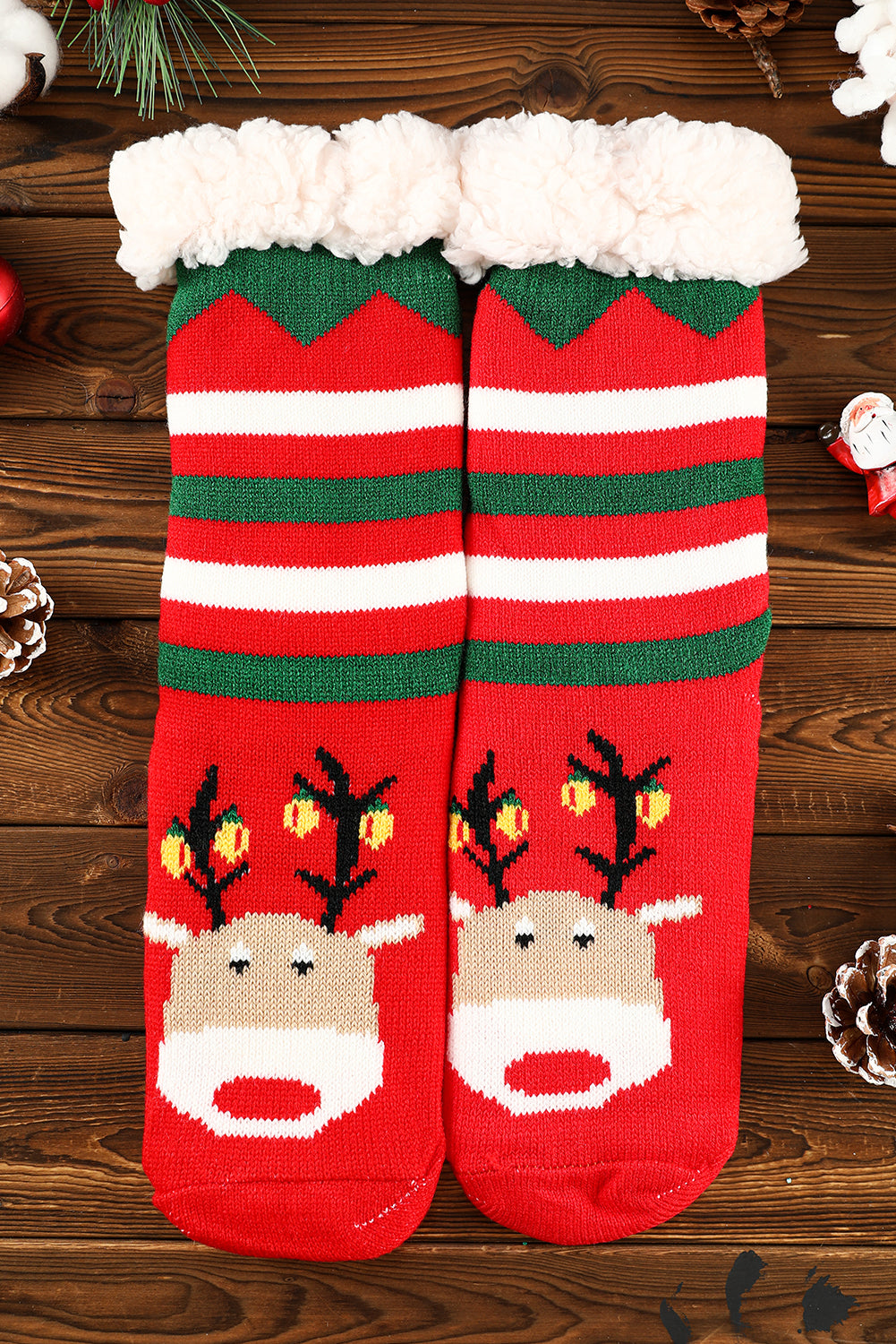 Fiery Red Christmas Cartoon Pattern Woolen Knit Socks Socks JT's Designer Fashion