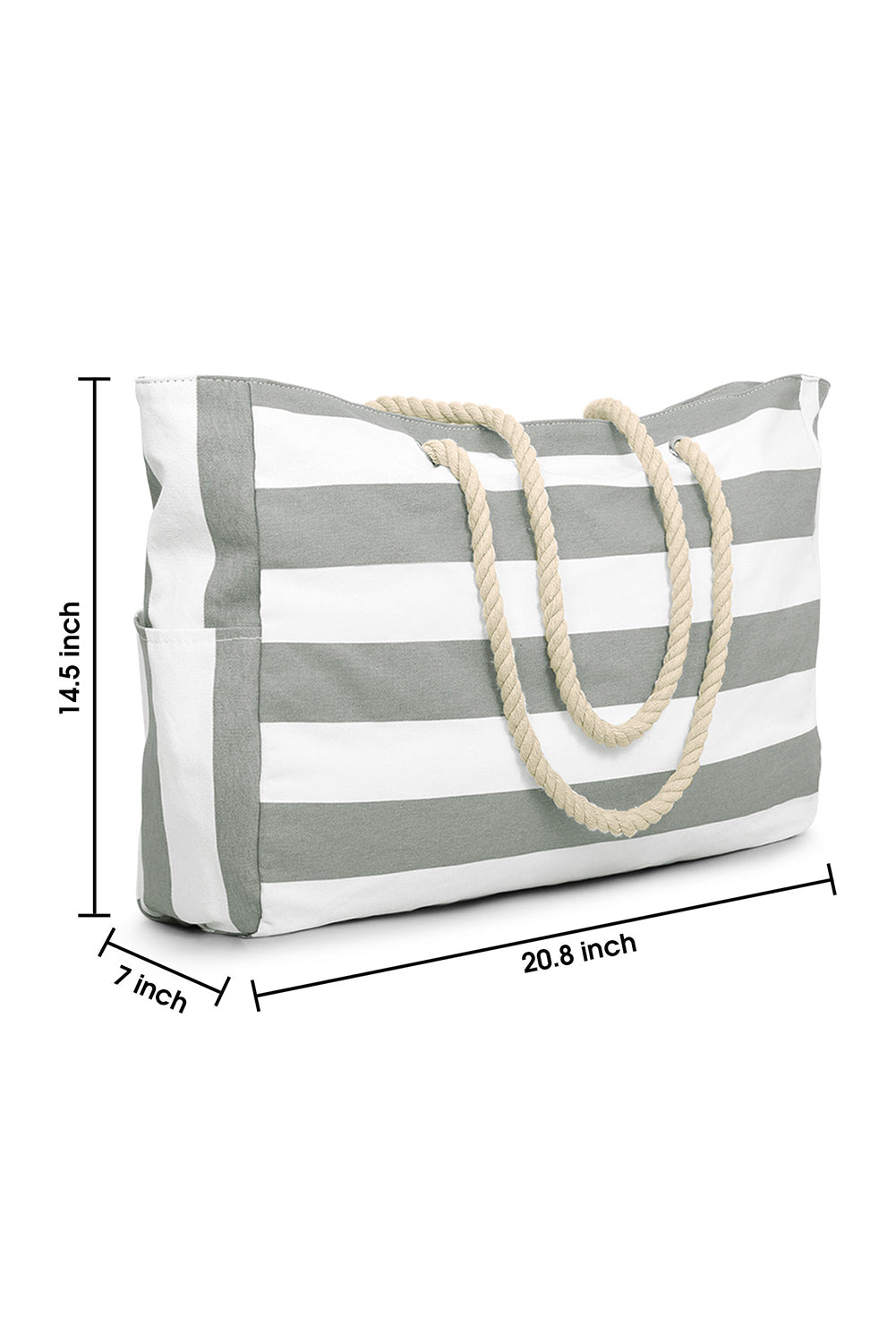 Dark Grey Striped Rope Handle Canvas Large Tote Bag Handbags JT's Designer Fashion