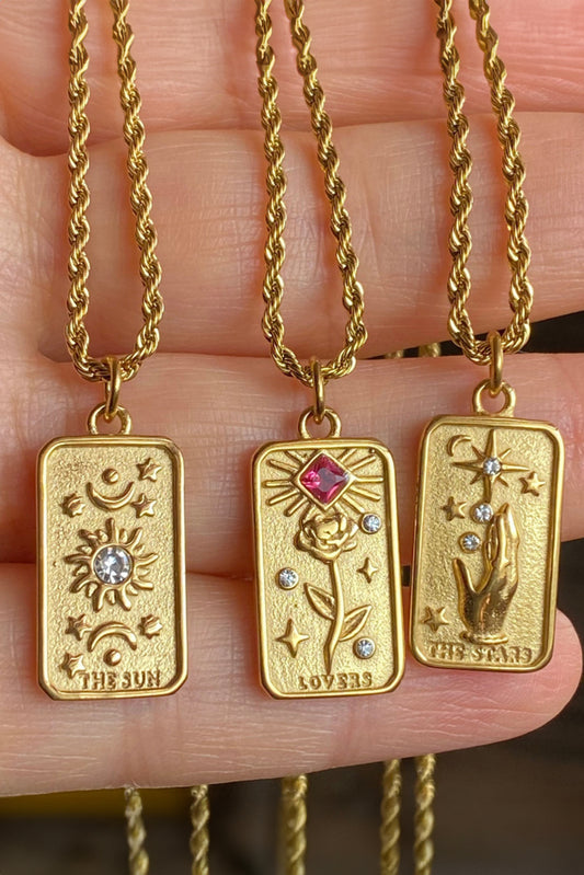 Gold Plated Tarot Card Rhinestone Deocr Valentiens Gift Necklace Jewelry JT's Designer Fashion