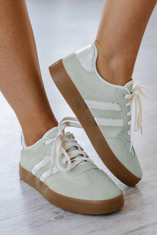 Beau Blue Striped Lace-up Flat Sneakers Women's Shoes JT's Designer Fashion