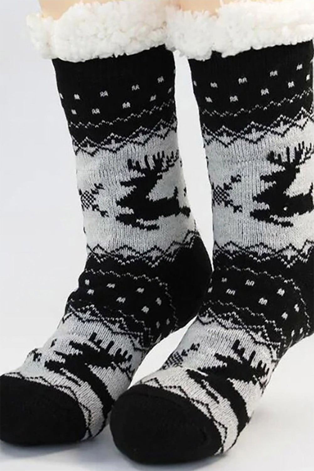 Black Christmas Elk Knitted Fleece Socks Socks JT's Designer Fashion