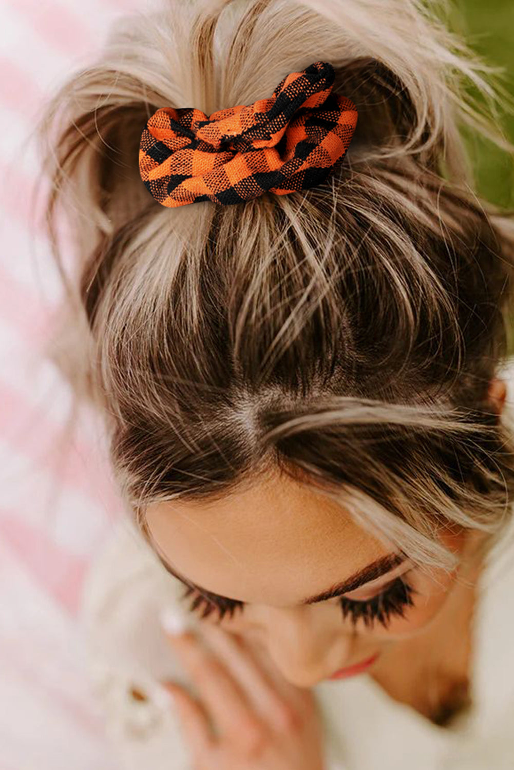 Orange Buffalo Plaid High Elastic Hair Scrunchies Headwear JT's Designer Fashion