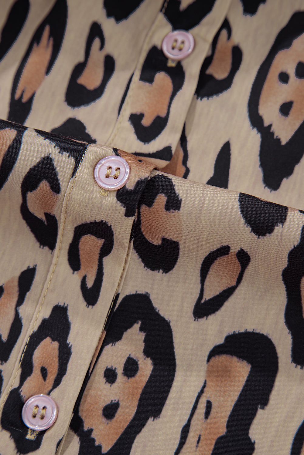 Light French Beige Oversized Leopard Print Balloon Sleeve Casual Shirt Blouses & Shirts JT's Designer Fashion