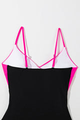 Rose Red Crossover Colorblock Cutout One Piece Swimsuit Swimwear JT's Designer Fashion