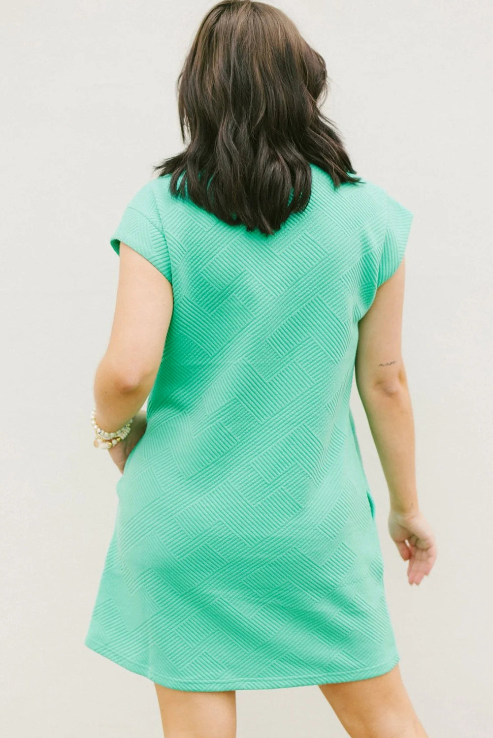 Mint Green Textured Cap Sleeve T Shirt Dress T Shirt Dresses JT's Designer Fashion