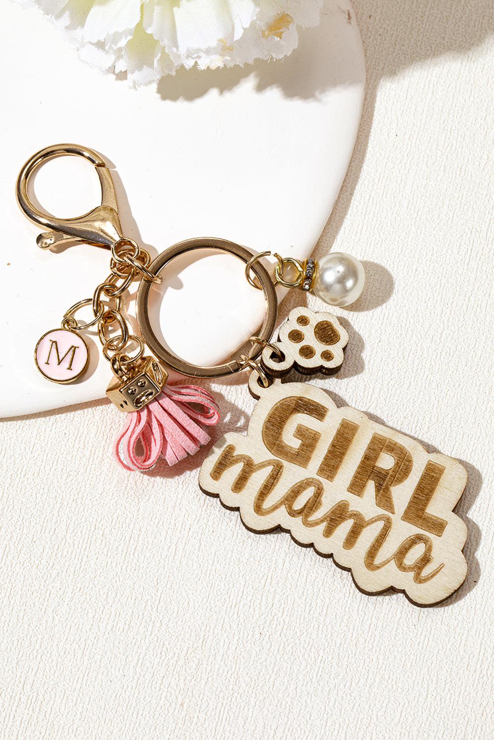 Pink Girl Mama Dog Claw Pearl Tassel Keychain Other Accessories JT's Designer Fashion