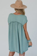 Canton Corded Knit Textured Patched Pocket Frilled Swing Mini Dress with Pockets Mini Dresses JT's Designer Fashion