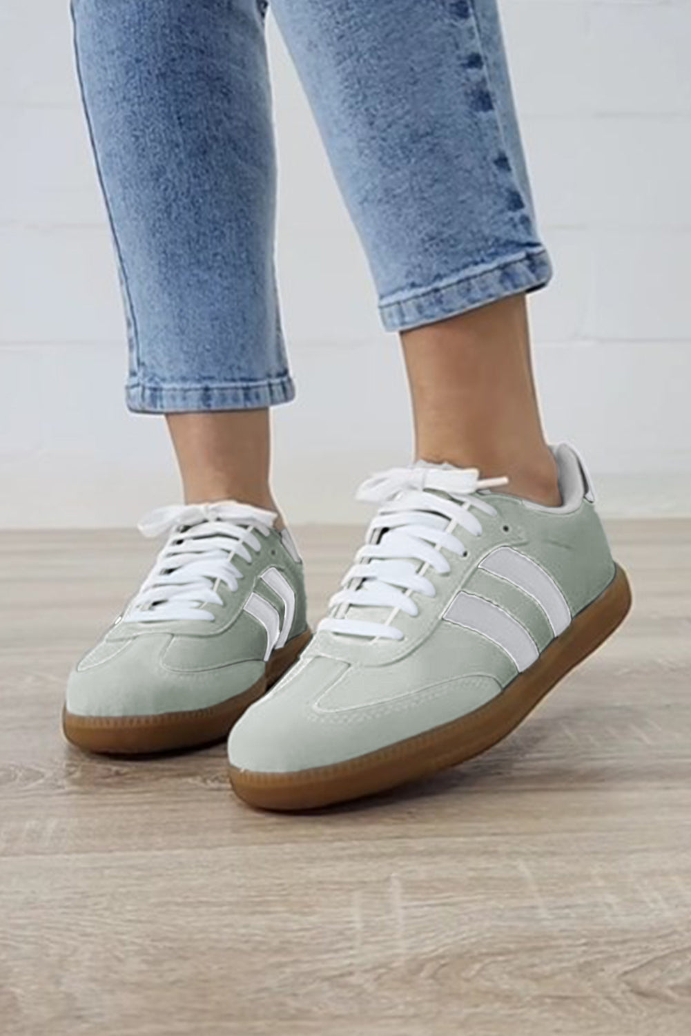 Beau Blue Striped Lace-up Flat Sneakers Women's Shoes JT's Designer Fashion