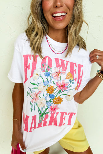 White FLOWER MARKET Graphic T Shirt