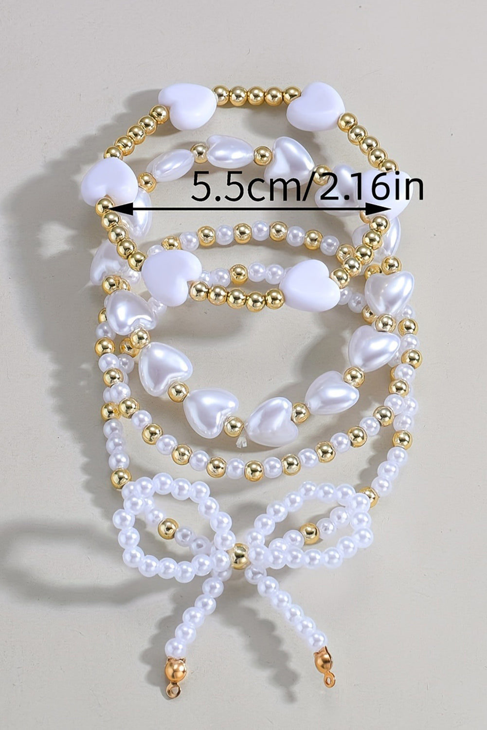 White Bow Knot Heart Shape Faux Pearl Beaded Bracelet Set Jewelry JT's Designer Fashion