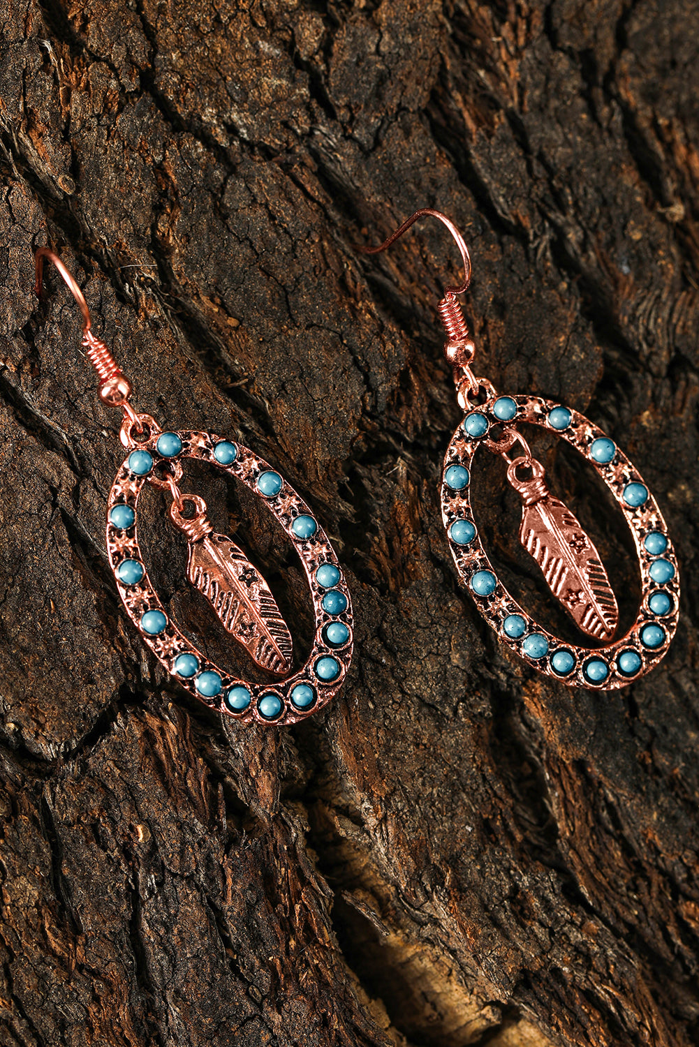 Light Blue Turquoise Decor Feather Cut Out Drop Earrings Jewelry JT's Designer Fashion