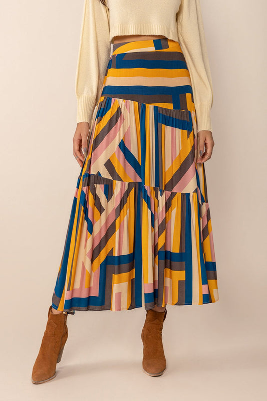 Ruched Elastic Waist Contrast Midi Skirt Multicolor Skirts & Petticoat JT's Designer Fashion