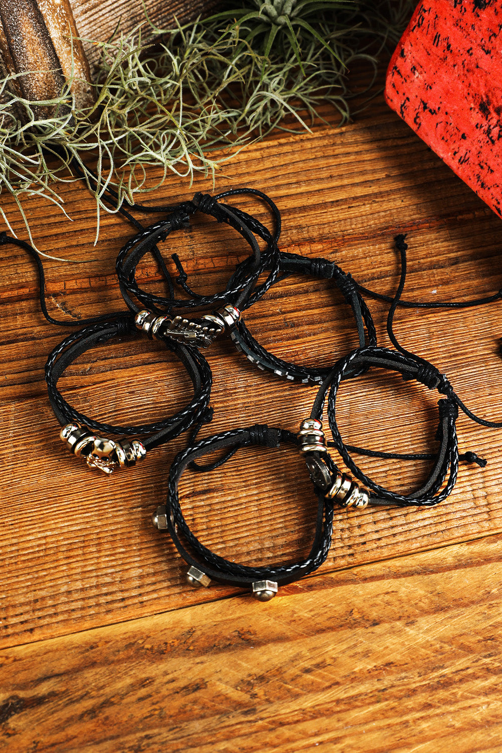 Black Gun Skull Star PU Leather Bracelet Set Jewelry JT's Designer Fashion