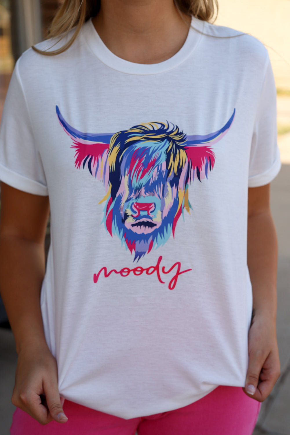 White Highland Heifer Moody Graphic T-shirt Graphic Tees JT's Designer Fashion