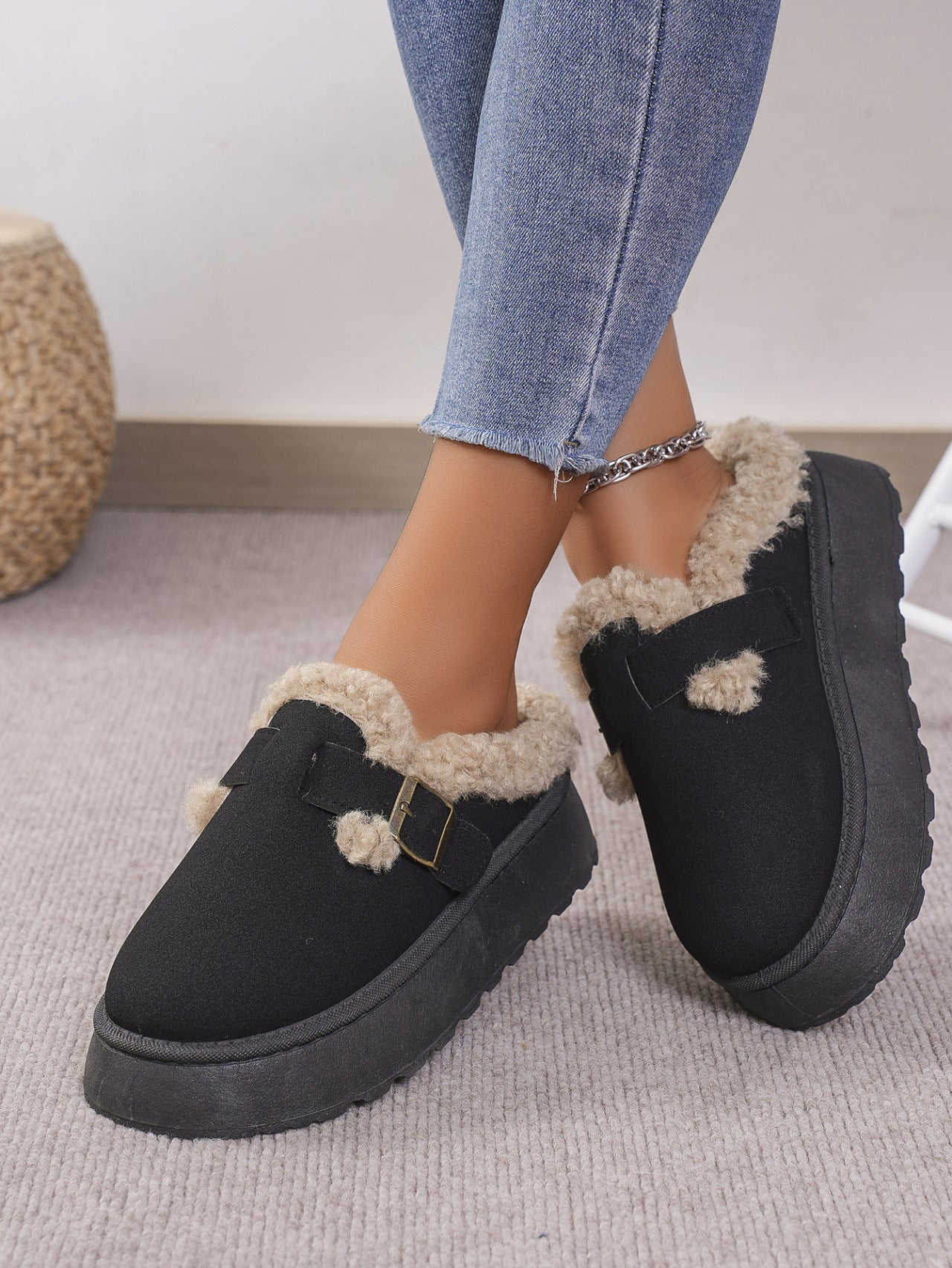 Thermal Fuzzy Buckle Platform Slippers Slippers JT's Designer Fashion