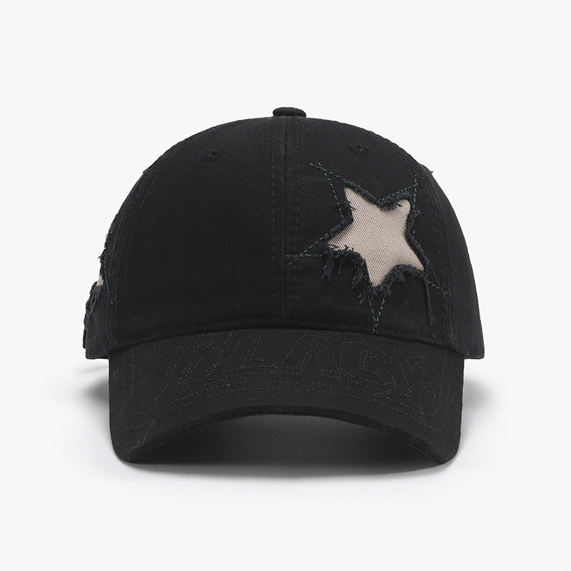 Adjustable Star Raw Hem Cap Black One Size Hats & Caps JT's Designer Fashion