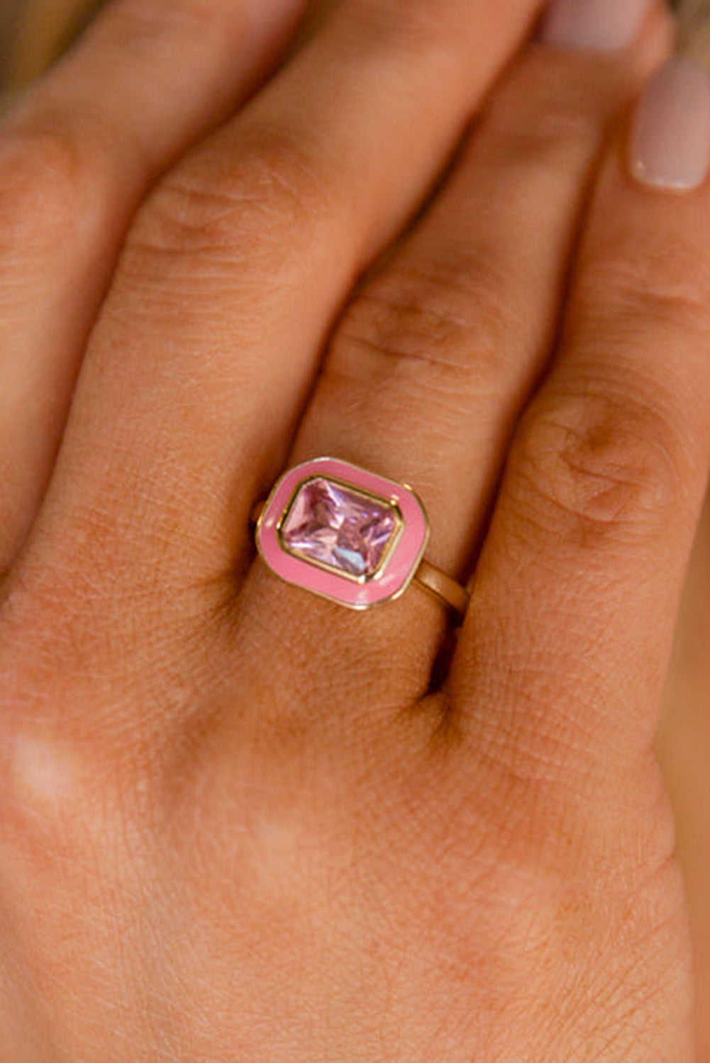 Pink Square Gem Insert Alloy Ring Jewelry JT's Designer Fashion