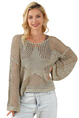 Light French Beige Star Pointelle Knit Baggy Sweater Sweaters & Cardigans JT's Designer Fashion