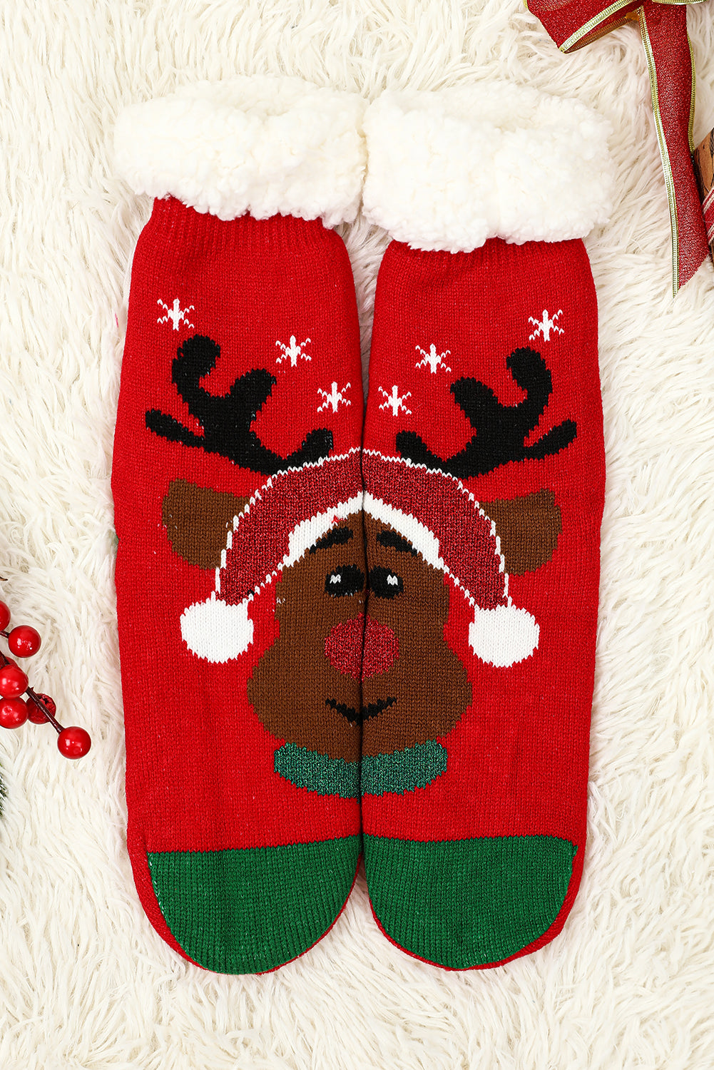 Fiery Red Christmas Tree Pattern Thermal Socks Socks JT's Designer Fashion