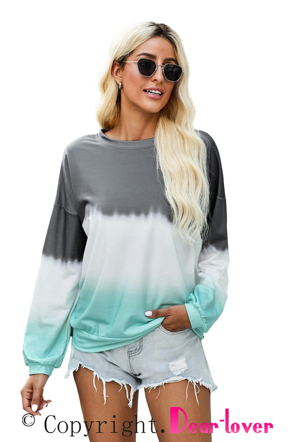 Gray Color Block Tie Dye Pullover Sweatshirt Sweatshirts & Hoodies JT's Designer Fashion