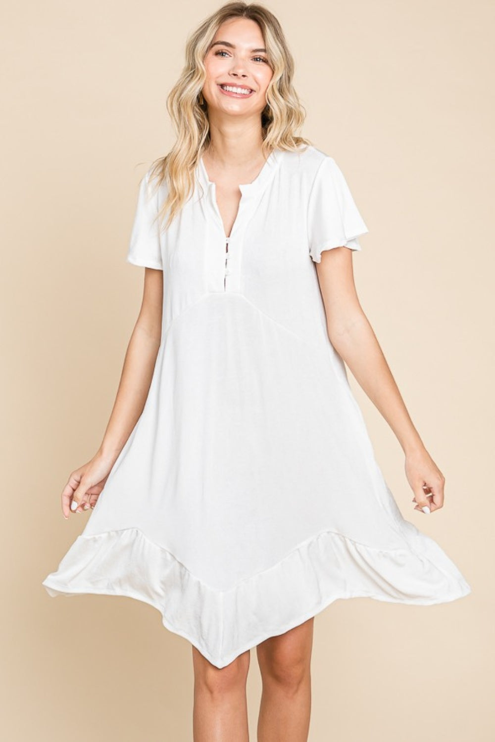 Short Sleeve Ruffled Asymmetric Hem Dress Mini Dresses JT's Designer Fashion