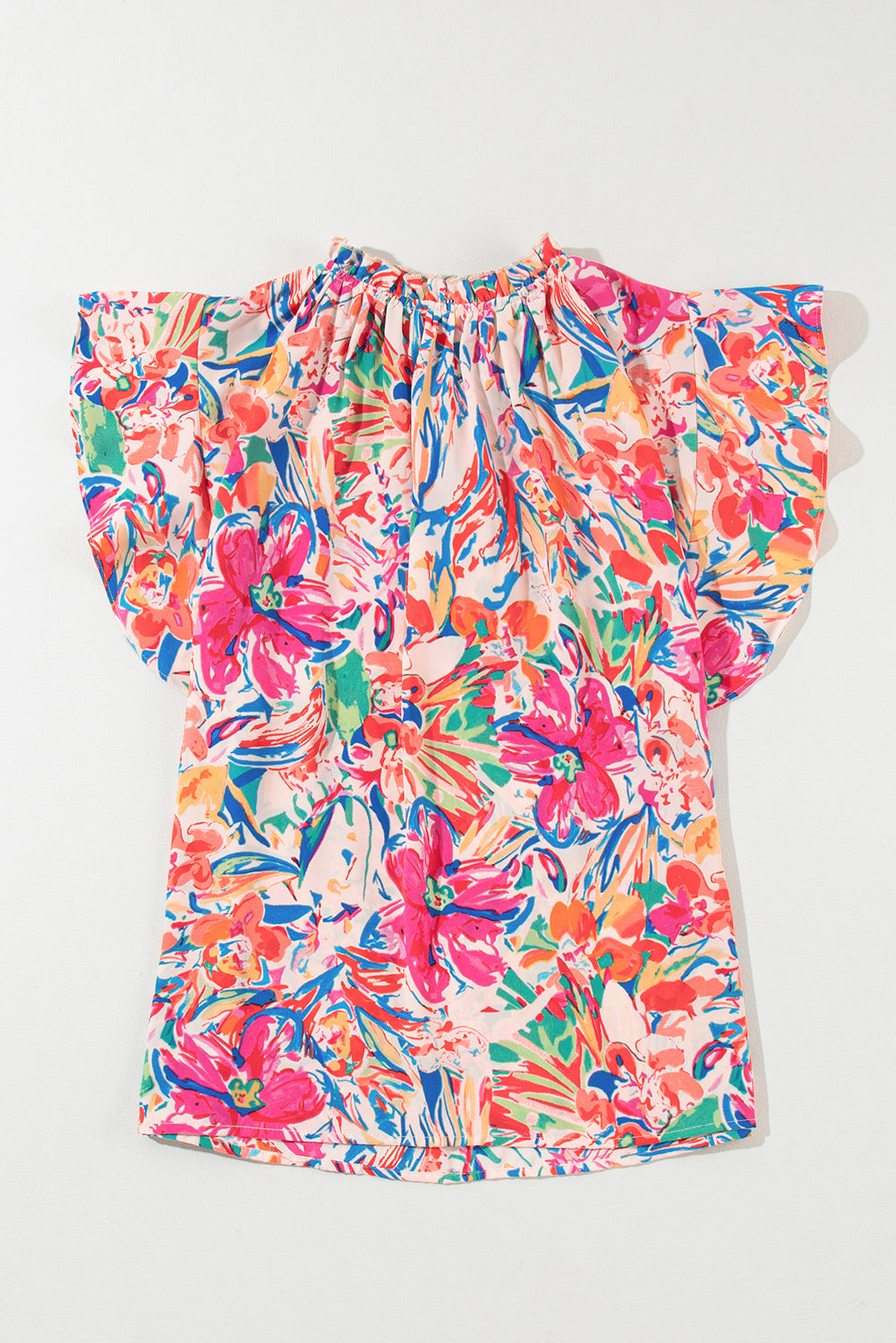 Multicolour Floral Ruffled Sleeve V Neck Summer Blouse Blouses & Shirts JT's Designer Fashion