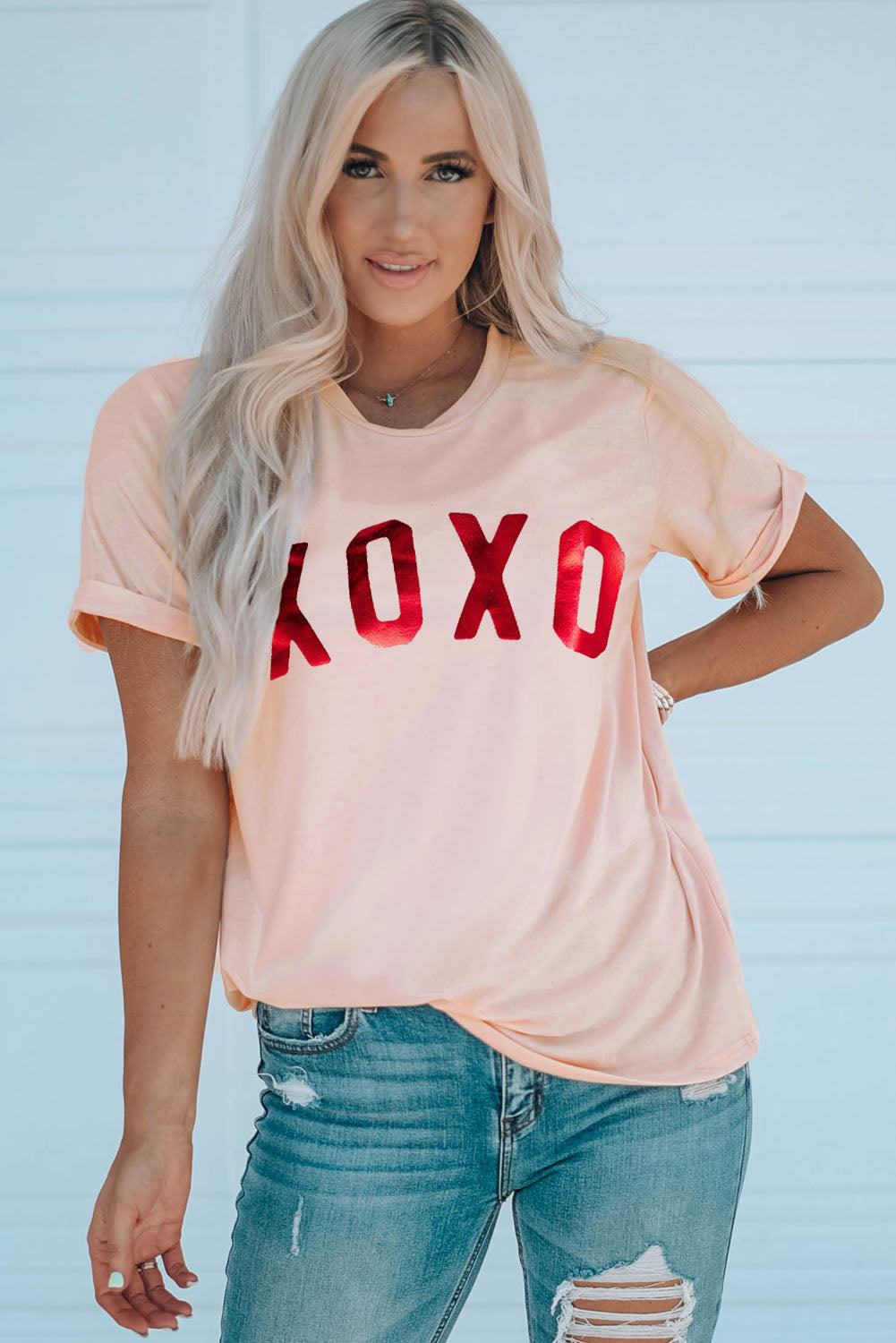 Pink XOXO Glitter Graphic Tee Graphic Tees JT's Designer Fashion